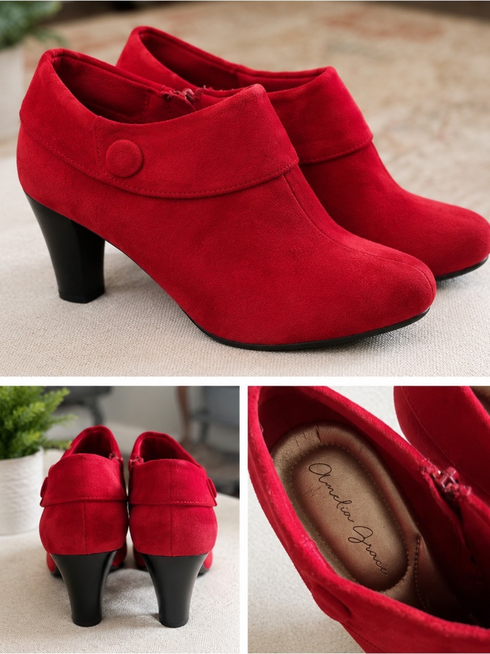 AMELIA GRACE AG ASTANA RED SIDE ZIP WOMENS ANKLE BOOTS SIZE 8.5